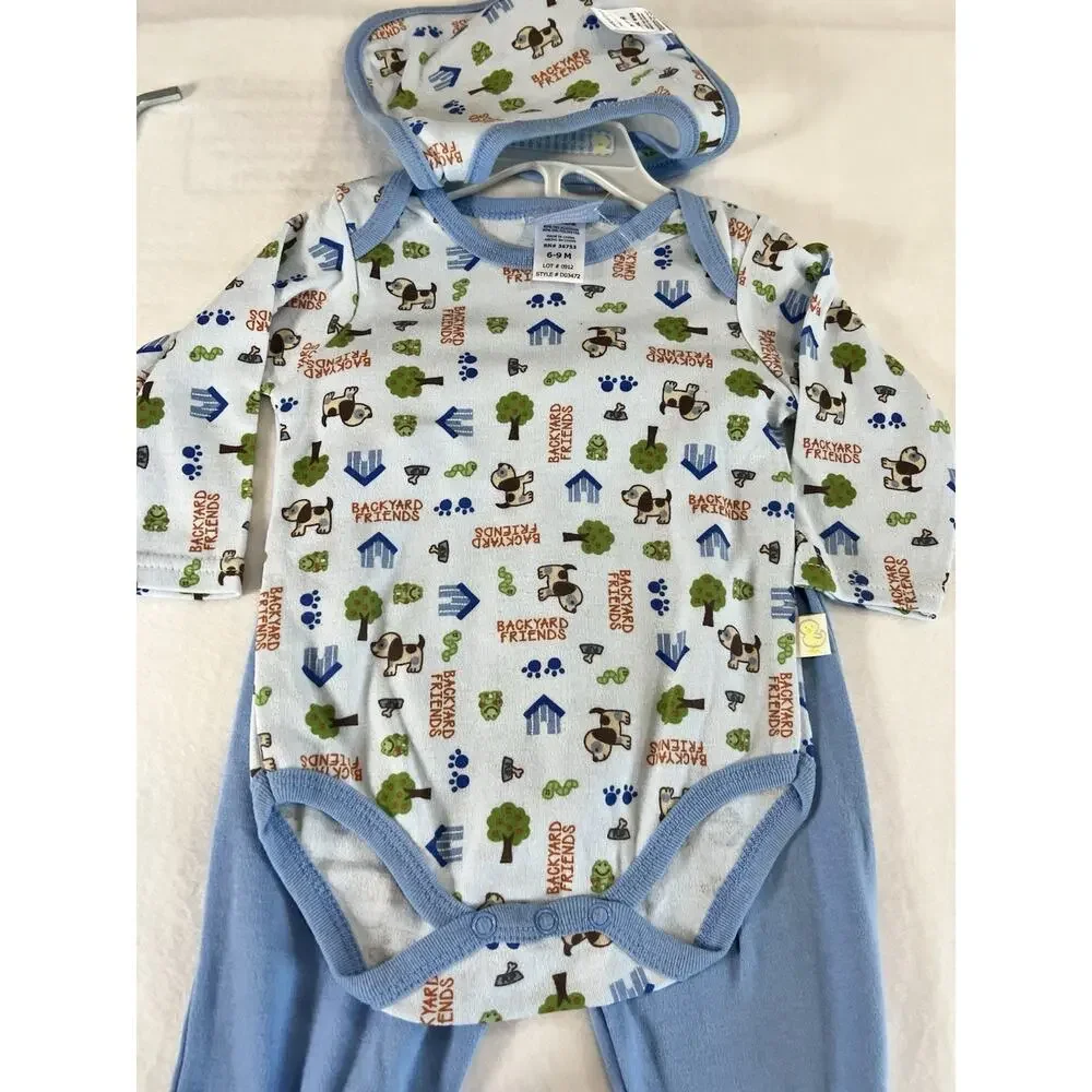 Duck Duck Goose 3pc Bodysuit Set 6-9M Dog Backyard Friends Footed MPN D03472